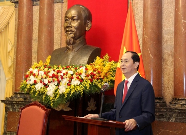 Chủ tịch nước Trần Đại Quang phát biểu tại buổi gặp mặt.
