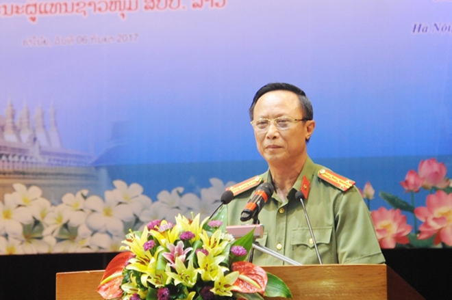 Đại tá Phạm Tiến Cương phát biểu tại buổi giao lưu.