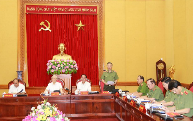 Bộ trưởng Tô Lâm phát biểu tại Hội nghị. Ảnh Việt Hưng.